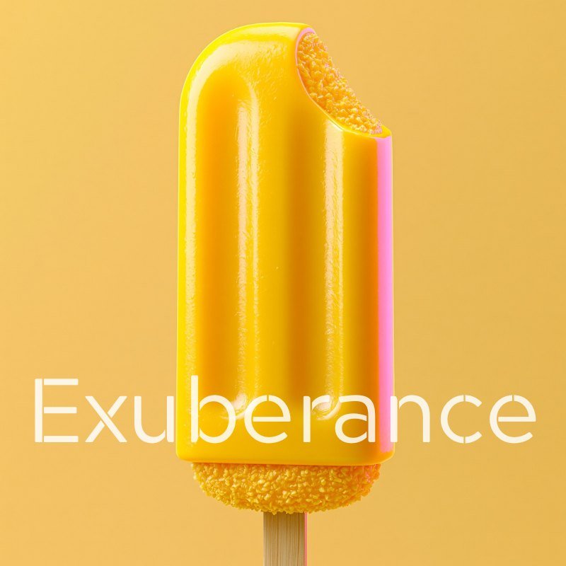 Exuberance still: a bitten yellow ice lolly against a warm yellow background