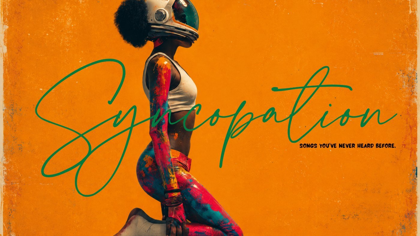 Syncopation poster art: a figure in a gas mask against a burnt-orange field