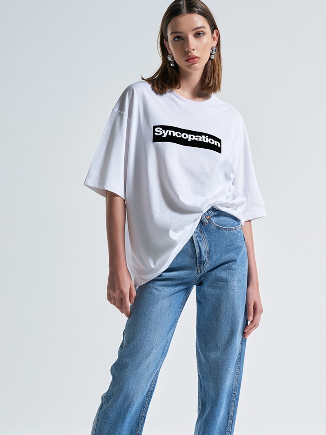 Box logo tee in white with a black box logo across the chest